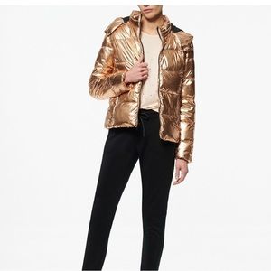 Marc New York Women's Metallic Puffer Hooded Jacket Gold Size Medium